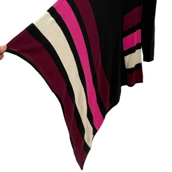 NY Collection Womens Multi-Color Striped Black Handkerchief Hem Tunic Top Size M - Picture 2 of 7